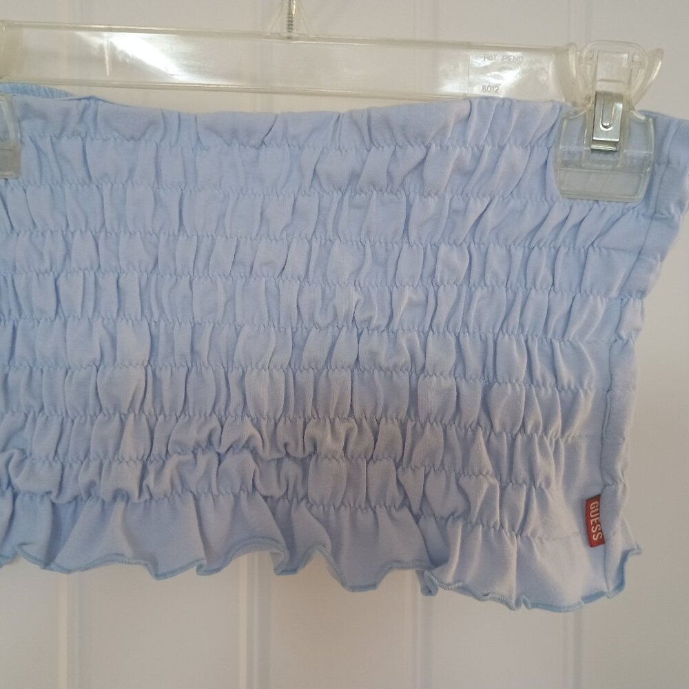 GUESS Blue Smocked Tube Top Size Medium/Large Stretch 100% Cotton Cool Tweed - Picture 2 of 6